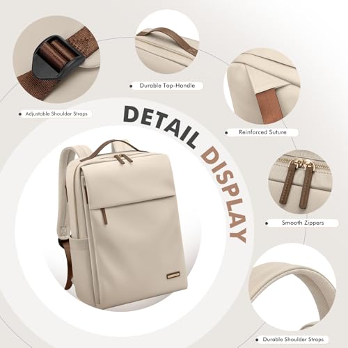 GOLF SUPAGS Travel Laptop Backpack for Women Airline Approved for Work College Travel Multi-Functional Casual Daypack Teacher Nurse Bags Fits 15.6 Inch Notebook (Apricot) - color: Apricot