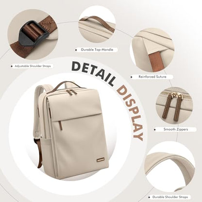 GOLF SUPAGS Travel Laptop Backpack for Women Airline Approved for Work College Travel Multi-Functional Casual Daypack Teacher Nurse Bags Fits 15.6 Inch Notebook (Apricot) - color: Apricot