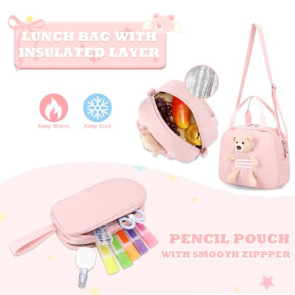ACESAK School Backpack for Girls - 3 PCS Cute Girls Backpack with Lunch Box & Pencil Case - Kawaii Casual Kids Bookbag School Bag Daypacks Set for Elementary Middle High School Student Teens (Pink) - color: Pink