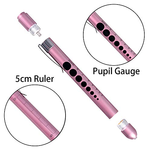 Aokin Medical Pen Light for Nurse Doctor, Reusable LED Medical Penlight Flashlight with Pupil Gauge and Ruler, White Light, Rose Gold - color: Rose Gold