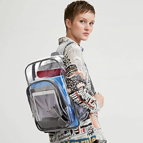 Clear Backpack School Bag Stadium Approved Heavy Duty Large PVC Laptop Transparent Backpack See Through Backpack for Sports, Work, Stadium, Security, Travel, College - H18''xW14''xD8“ - Grey - color: Grey