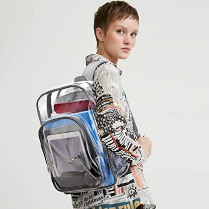 Clear Backpack School Bag Stadium Approved Heavy Duty Large PVC Laptop Transparent Backpack See Through Backpack for Sports, Work, Stadium, Security, Travel, College - H18''xW14''xD8“ - Grey - color: Grey
