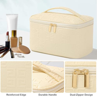 Meiyuuo Makeup Bag Large Cosmetic Bags for Women Girls Cute Travel Zipper Pouch Toiletry Organizer for Beauty Essentials Waterproof (Light Green) - color: Embossing Green