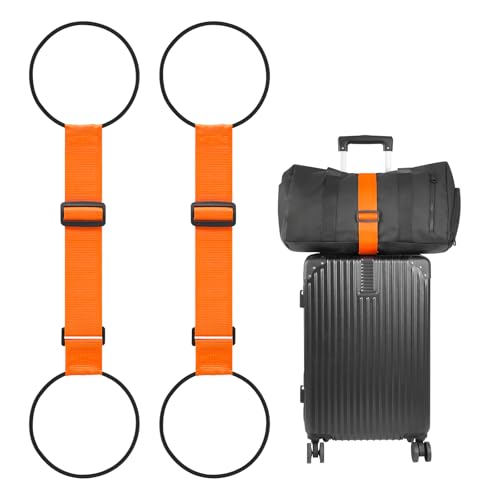 BILIONE Add a Bag Luggage Straps 2 Pack, Adjustable Bungee Elastic Belt to Connect Two Suitcases, Secure Carry On & Travel Essentials (Orange) - color: Orange, size: 2 Pack