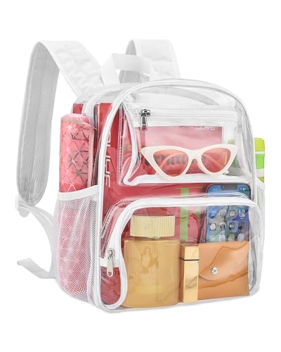 MAY TREE Small Clear Backpack Stadium Approved for Women and Men Clear Bag for Stadium Events Concert Sporting Festival, White - color: White-1, style: 2 Front Pocket-1