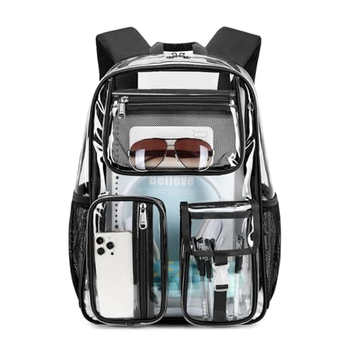 Cusangel Clear X-Large Backpack Heavy Duty Clear BookBag,17.5inch TPU Large Capacity See Through Backpack for Sport Events,Travel,Plastic backpacks for 15age+ - color: Black 17.5inch