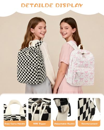LOIDOU Backpack for Teen Girls Bookbags School Backpack with Lunch Box and Pencil Case 3 in 1 School Bags Set - color: Black and white check
