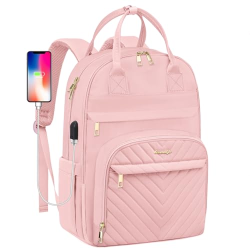 Laptop Backpack for Women College Bookbag: 15.6 Inch Cute Work Backpacks with USB Charger Waterproof Stylish Womens Computer Bag for Teachers Nurses Casual Business Travel Back Pack (Pink Pink) - color: Pink, size: 15.6 Inch