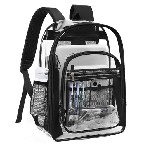 Telena Clear Backpack with Multi-pockets, Heavy Duty TPU Transparent Bag with Reinforced Straps, Large See Through Bookbag for College, Work - Black - color: 1-black