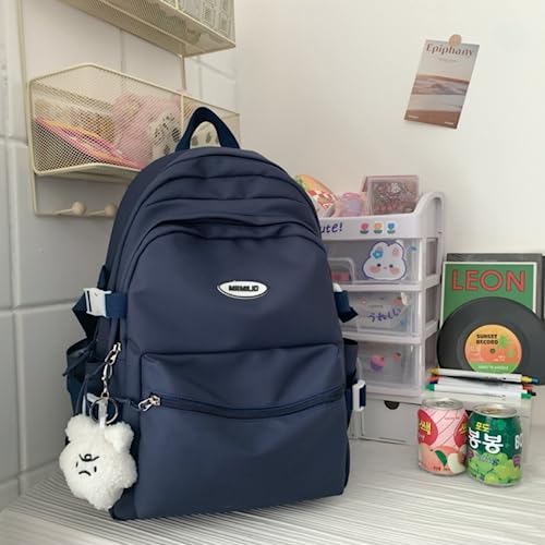 VTTDB Kawaii Backpack with Cute Accessories Casual Aesthetic Daypack Simple Laptop Bag Waterproof Travel Rucksack for Women (dark blue) - color: Dark Blue