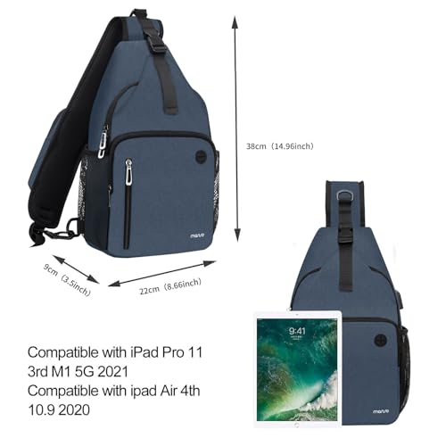 MOSISO Sling Backpack Bag, Crossbody Shoulder Bag Travel Hiking Daypack Chest Bag with Front Square Pocket&USB Charging Port - color: Haze Blue