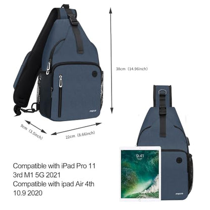 MOSISO Sling Backpack Bag, Crossbody Shoulder Bag Travel Hiking Daypack Chest Bag with Front Square Pocket&USB Charging Port - color: Haze Blue