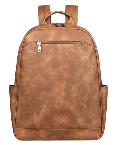 MASINTOR 15.6 inch Leather Laptop Backpack Purse for Women, Designer Travel and Work Bag with Laptop Compartment Mocha Brown - color: Mocha Brown