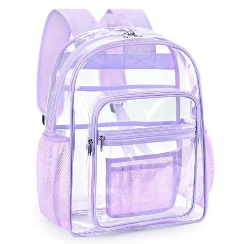 ZORFIN Clear Backpack Heavy Duty for School & Work – 17in Transparent PVC Bag with Large Capacity & Reinforced Straps – See Through Bookbag for Girls Women, Workplace Security - Purple - color: Purple, size: Medium
