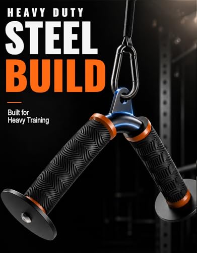 Fitarc Tricep V Bar Cable Attachment for Gym & Home Workouts, Tricep Pull Down Attachment with Non-Slip Grips, Orange