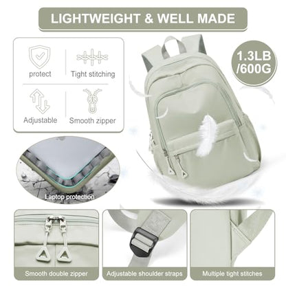 suwasp Casual Laptop Backpack for Women Men Waterproof Lightweight Backpacks Bag 15.6inch Laptop Daypack Large Capacity Backpack, Light Green - color: Light Green-m