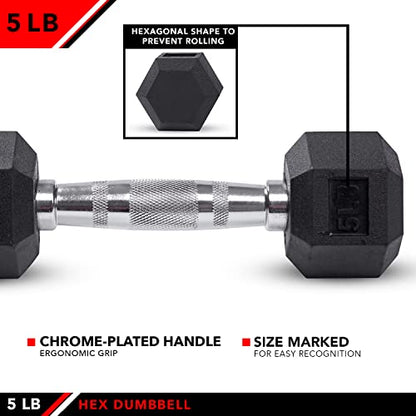 JFIT Rubber Hex Dumbbell - style: 5lb (Single)