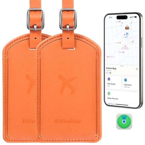 Luggage Tags Built-in Anti-Loss Tracker, Luxury Leather Luggage Tags for Suitcase, Travel Bags, Backpacks, Travel Organizer for Lost Baggage Prevention (Orange*2 Pack) - color: Orange*2 Pack