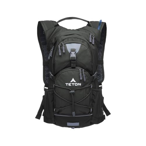 Teton Oasis/Trailrunner Hydration Backpack – Lightweight Water Pack with 2L/3L Bladder for Hiking, Running, Cycling, Biking 18L/22L Sizes – Sewn-in Rain Cover – Fits Men and Women - color: Onyx, size: 18 Liters