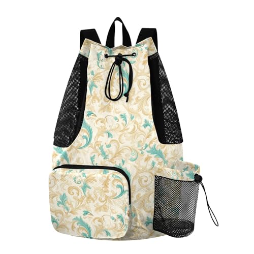 Yuiboo Retro Pattern Drawstring Backpack for Swim Sports Gym Bag with Water Bottle Holder Cinch Back Sack Waterproof