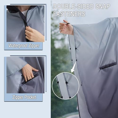 Fashion Hooded Rain Poncho Waterproof Raincoat Jacket with pocket for Women/Men/Adult - color: Gradient Gray