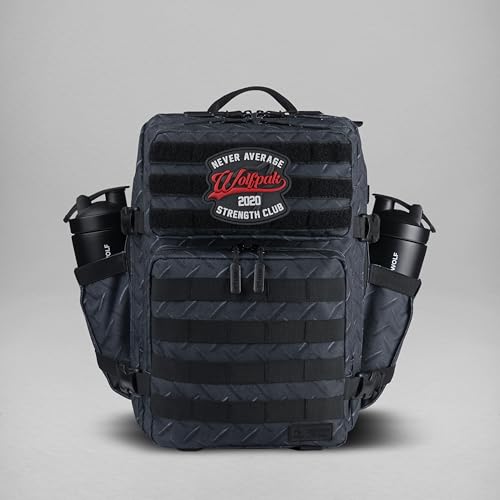 WOLFpak 25L Athletic Gym Backpack (Strength Club) Durable 1000D Waterproof Oxford Material w/MOLLE Webbing, Laptop Pocket & Dual Cup Holders, Durable Fitness/Travel/Military Daypack - color: Strength Club