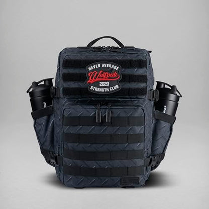 WOLFpak 25L Athletic Gym Backpack (Strength Club) Durable 1000D Waterproof Oxford Material w/MOLLE Webbing, Laptop Pocket & Dual Cup Holders, Durable Fitness/Travel/Military Daypack - color: Strength Club
