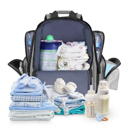 Mancro Diaper Bag Backpack, Baby Diaper Bag with 2 Side Insulated Pockets, Travel Diaper Backpack for Men Women with Stroller Straps, Large Capacity and Waterproof, Grey - color: Grey, size: Large