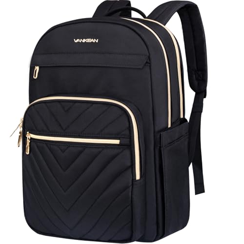 VANKEAN Laptop Backpack for Women (Quilted Black, 18 Inch) - color: Quilted Black, size: 18 Inch