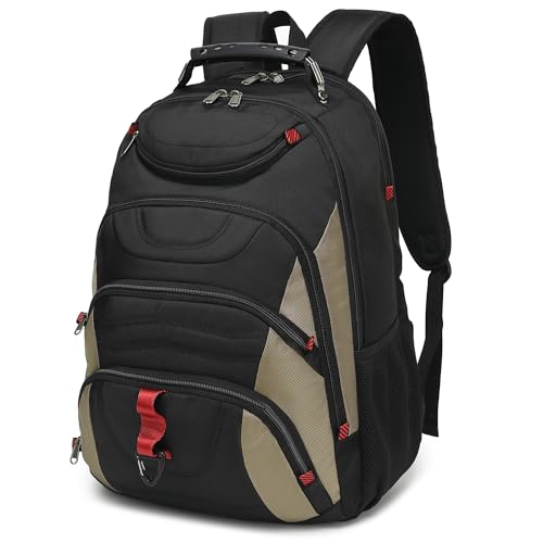 Boavan Laptop Backpack for men, 17.3 inch Laptop Bag with USB Port, Waterproof Travel Work Backpack Purse, Anti-Theft Teacher Nurse Doctor Casual Bookbags Office Business backpack，Black&Khaki - color: Black&khaki, size: 17.3