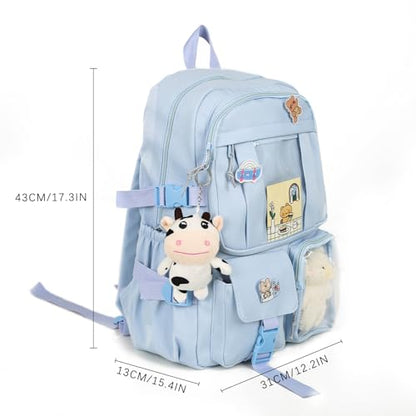 Kawaii Backpack for Girls Cute Aesthetic Backpack Bookbag with Pins Accessories Pendant for School - color: Sky Blue