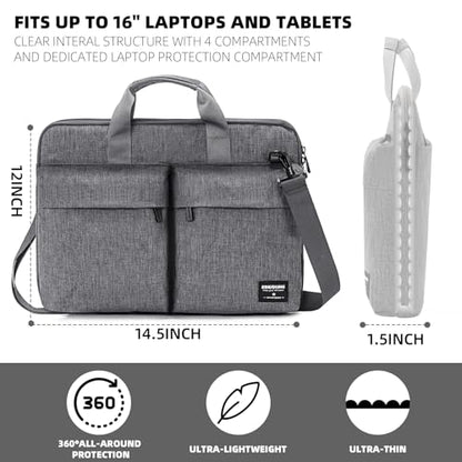 KINGSLONG 15.6 inch Laptop Shoulder Bag, Slim Shockproof Computer Sleeve Notebook Ultrabooks Carrying Case Handbag Cover Fit for Acer Asus Dell Lenovo HP Toshiba, Gray - color: Grey, size: 15 - 15.6 Inch