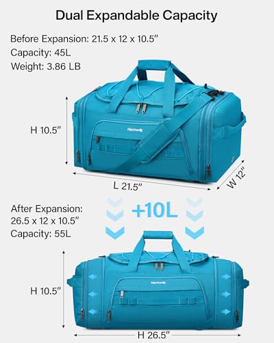 Hanke Gym Bag for Men Women, Expandable 45L-55L Large Capacity Travel Duffle Bag, 3-in-1 Weekender Backpack with Shoe Compartment & Wet Pocket, Durable Water-Resistant, Caribbean Blue - color: Caribbean Blue