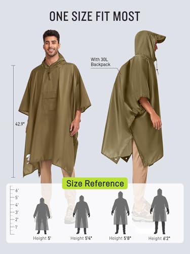 SaphiRose Extra Thick Hooded Rain Poncho Double Layer Waterproof Raincoat Jacket for Men Women Adults - color: Brown