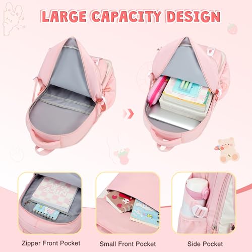 DIGOBAY 3PCS Girls Backpack for School, Kids Backpack for Girls with Lunch Box Pencil Case Set for Teen Girl Elementary Primary Middle High College School Bookbag with Cute Pins (Pink) - color: Pink