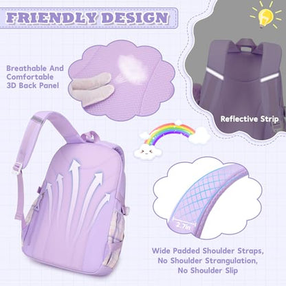 MUSEVOS Girls Backpack, Ideal School Backpack for Girls from Elementary to Teen Years, Kawaii Bookbag Cute Large Capacity - color: Purple