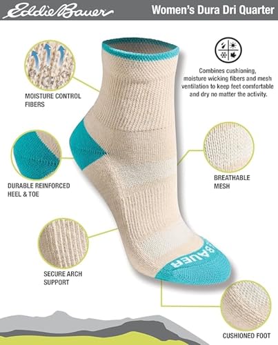 Eddie Bauer Women's Dura Dri Moisture Control 6-pair Quarter Socks - color: Bright Stripe Assorted (6 Pairs)