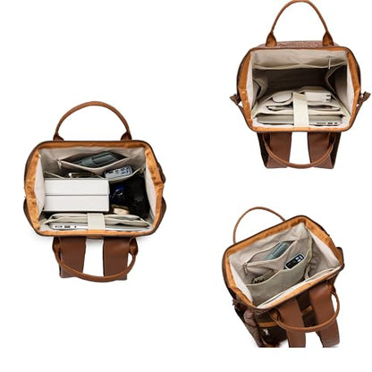 Kinmac Wide Open Style Laptop Backpack for Laptop Up to 15.6 Inch Men Women Travel Outdoor Backpack (Coffee Flower PU) - color: Coffee Flower Pu