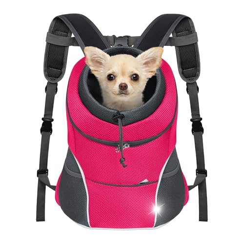 YUDODO 4-8lbs Dog Front Carrier Backpack, Adjustable Breathable Pet Carrier for Small Dogs, Ventilated Puppy Back Pack with Safety Belt, Lightweight Doggy Backpack for Hiking Outdoor (Rose, M) - color: Rose