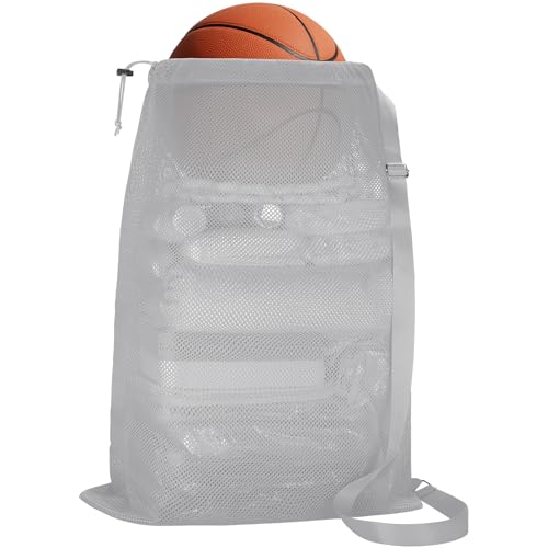 NATURAL STYLE Large Mesh Drawstring Backpack Bag, Gym Sports String Bag, Outdoor Workout Beach Swim Bag (Grey) - color: Grey