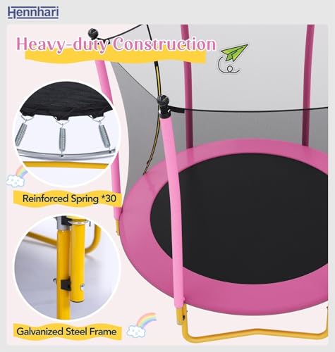 5 FT Kids Trampoline with Safety Enclosure Net, Indoor Outdoor Toddler Trampoline with U-Shaped Legs & Foam Poles, Mini Trampoline for Kids - color: Pink