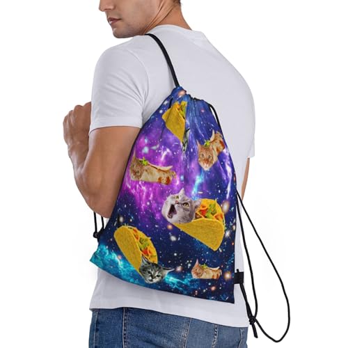 Gianlaima Blue Purple Galaxy Cat Taco Drawstring Backpack Sport Gym Sack Yoga Dance Travel Bag For Men Women - color: Black12