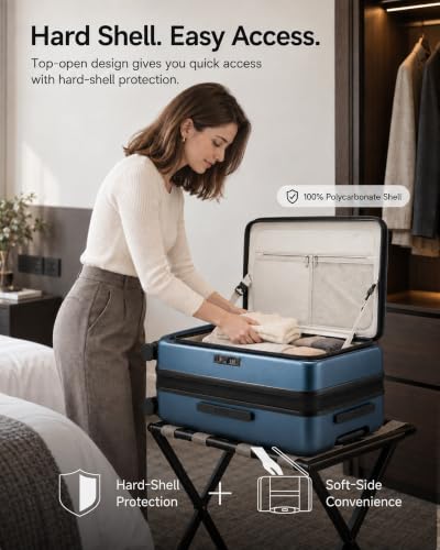 LUGGEX Top Opening Expandable Checked Suitcase, Blue, 24" - color: Blue, size: 24 Inch