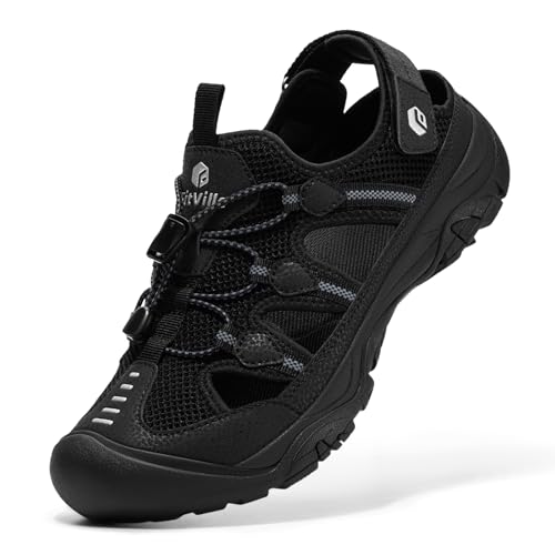 FitVille Men's Walking Sandals, Wide-Fit Closed Toe Hiking Sandals with Arch Support for Plantar Fasciitis, Quick-Adjust Straps & Non-Slip Sole Men Shoes for Summer Outdoor Casual Sports - color: Black, size: 13 Wide