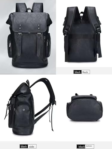 PU Leather Casual Backpack 15.6 Inches Travel College Work Business Laptop Backpack Multi-Pocket Schoolbag (Grey1) - color: Grey1