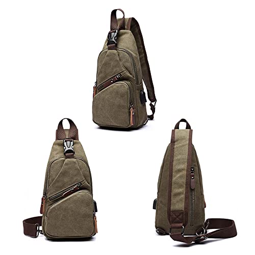 Canvas Sling Bag Crossbody Backpack Shoulder Casual Rucksack for Men Women Outdoor Cycling Hiking Travel Fishing Green - color: Green