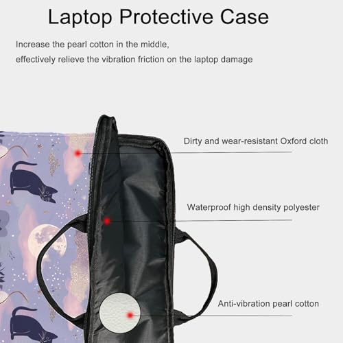 15-Inch Laptop Sleeve – Stylish, Lightweight, Shockproof, Water-Resistant Case for Lenovo, HP, Dell, Asus Notebooks - Cute Cat and Moon - color: Cute Cat and Moon