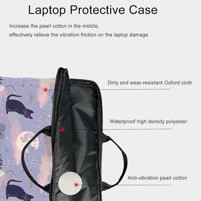 15-Inch Laptop Sleeve – Stylish, Lightweight, Shockproof, Water-Resistant Case for Lenovo, HP, Dell, Asus Notebooks - Cute Cat and Moon - color: Cute Cat and Moon