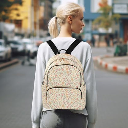Soft Tulip Meadow Lightweight Casual Backpack for Women, Quilted Full Print Daypack with Leather Handle and Multiple Pockets, Fashion Travel Laptop Backpack for Work and Daily Use