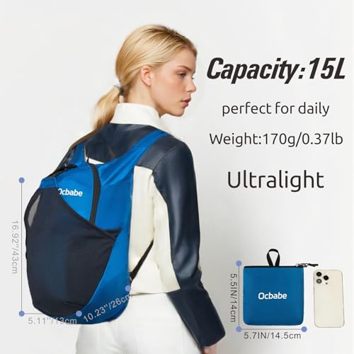 Ultra Lightweight Foldable Backpack,Water Resistant Small Packable Hiking Daypack Outdoor Camping Travel Bag - color: Blue, size: 15l